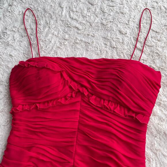 Cache silk ruffled sweetheart slip dress cocktail red ruched midi formal red 8 - Picture 12 of 16